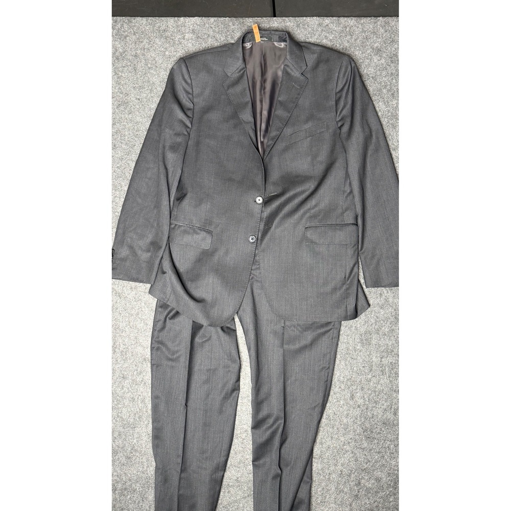Mens Grey 100% Wool 2 Button Suit Set 42R W36 Made in USA 3510/2FP - Picture 1 of 16